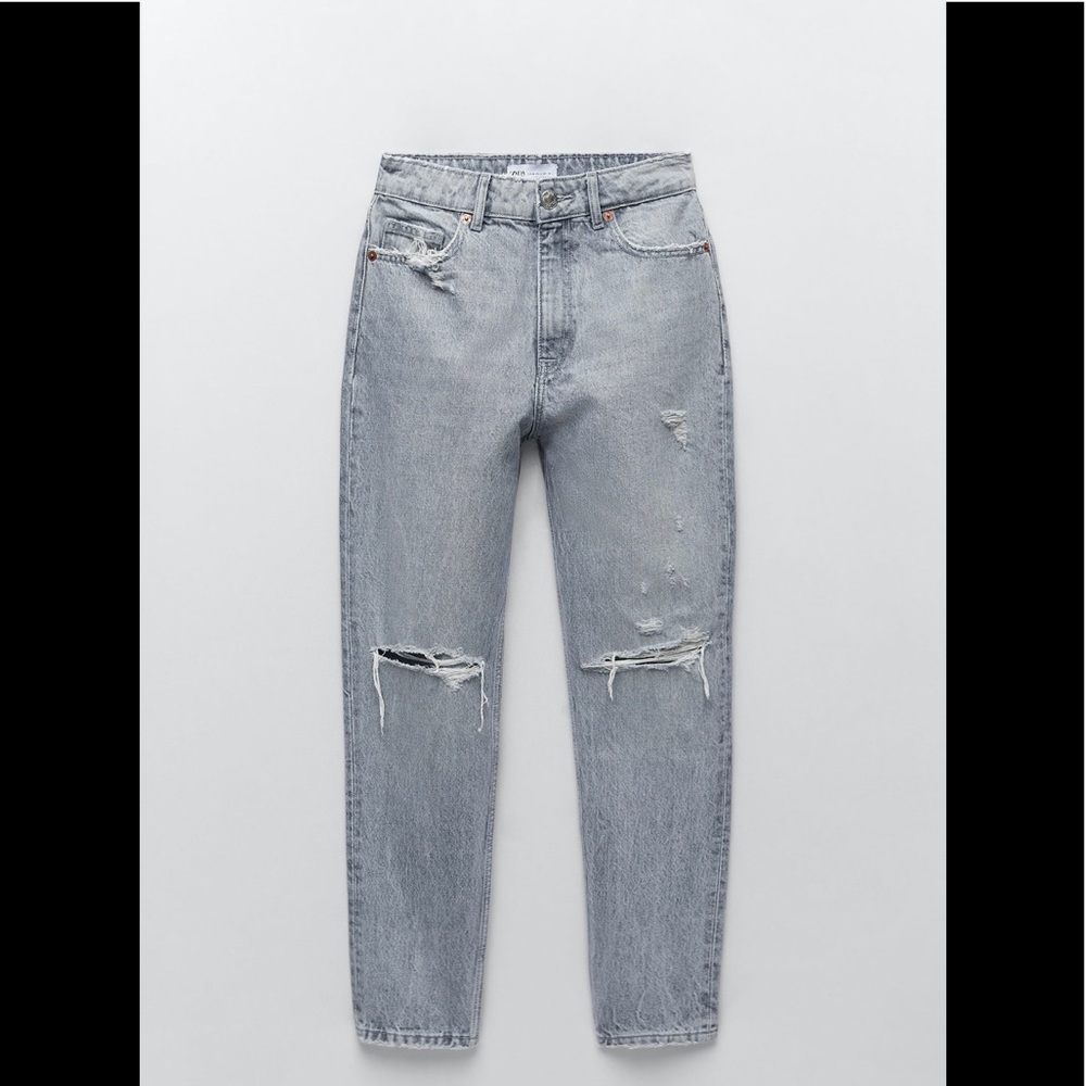 Zara Classic Mom Fit Ripped Hi Rise Ankle Length Jeans